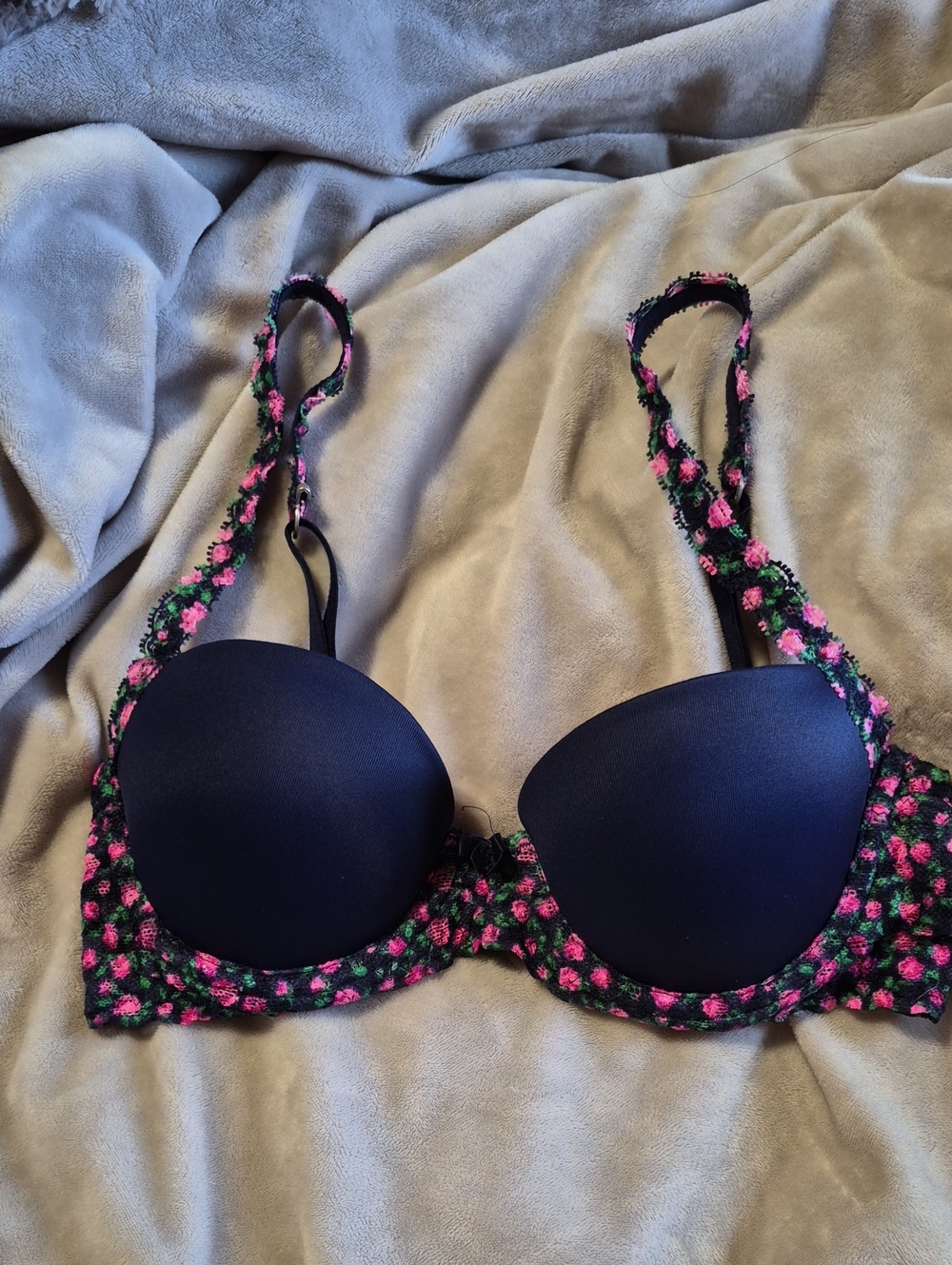 NWOT PINK Victoria's Secret Push Up Bra Blue Pink Floral Flower 30A